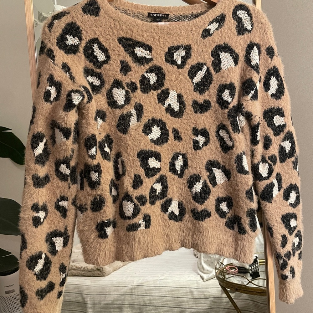 Express Animal Print Sweater - Tan and Black
